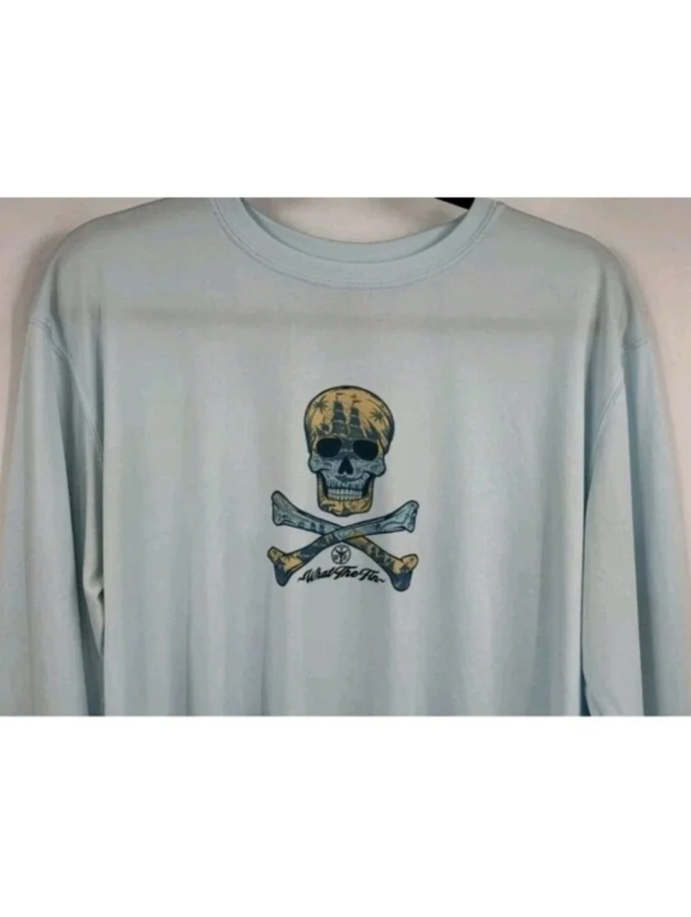 What The Fin? Men's Large Blue Jolley Roger Long Sleeve Shirt